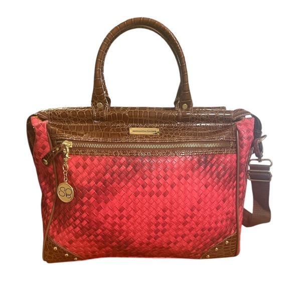 Samantha Brown Dowel Weekender Travel Work Tote Bag Red Croco Embossed - Picture 1 of 10